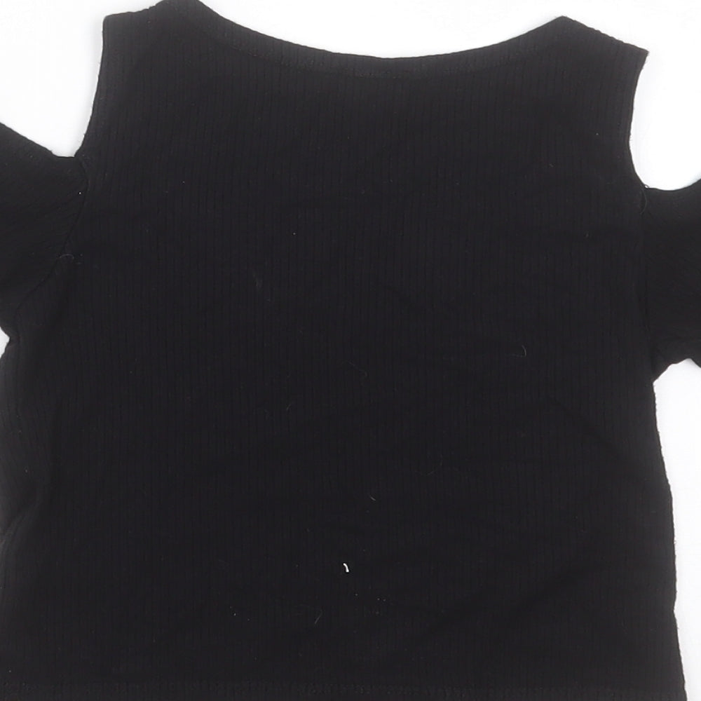 River Island Girls Black  Polyester Blend Basic T-Shirt Size 9-10 Years Round Neck  - cold shoulder