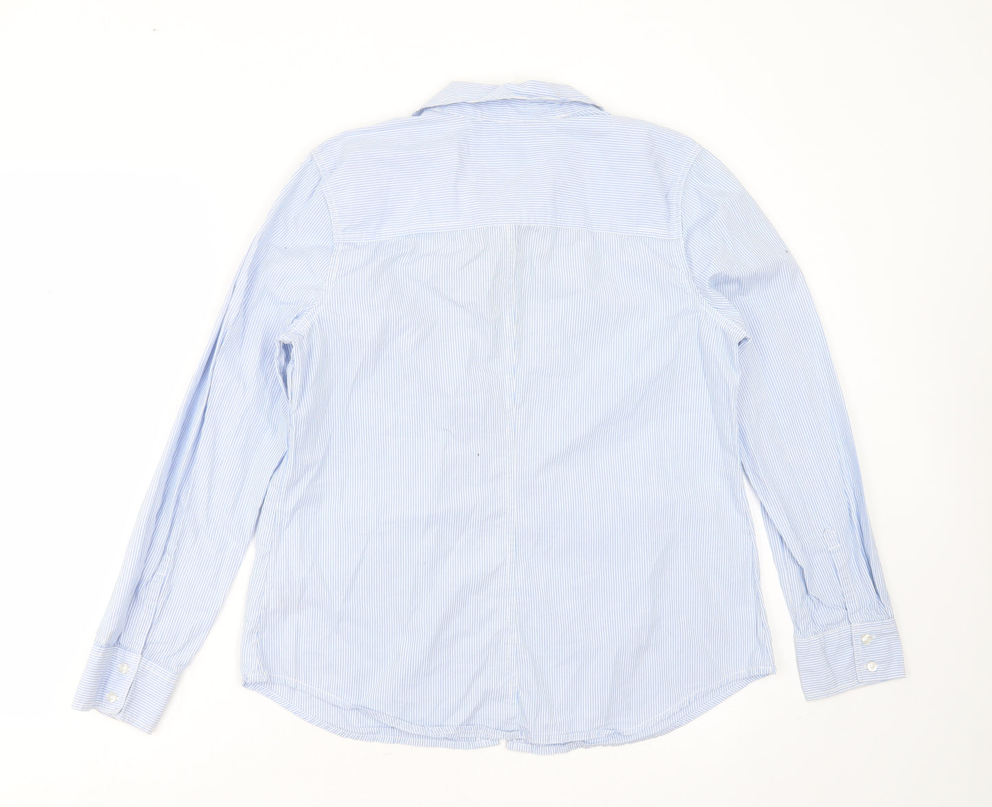 Arizona Jeans Womens Blue Striped Cotton Basic Button-Up Size L Collared