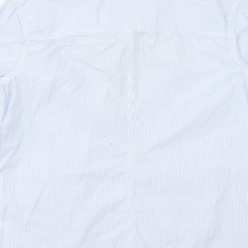 Arizona Jeans Womens Blue Striped Cotton Basic Button-Up Size L Collared