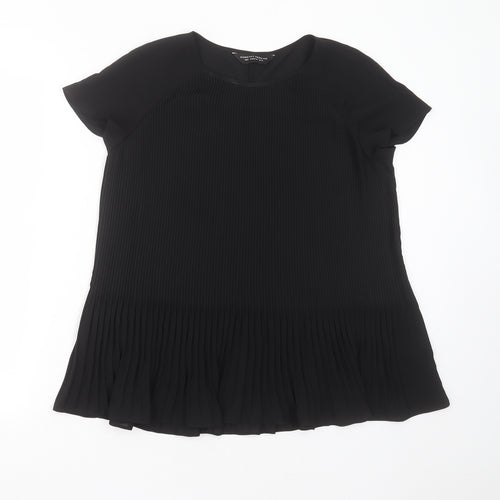 Dorothy Perkins Womens Black Striped Polyester Basic Blouse Size 12 Round Neck - pleated