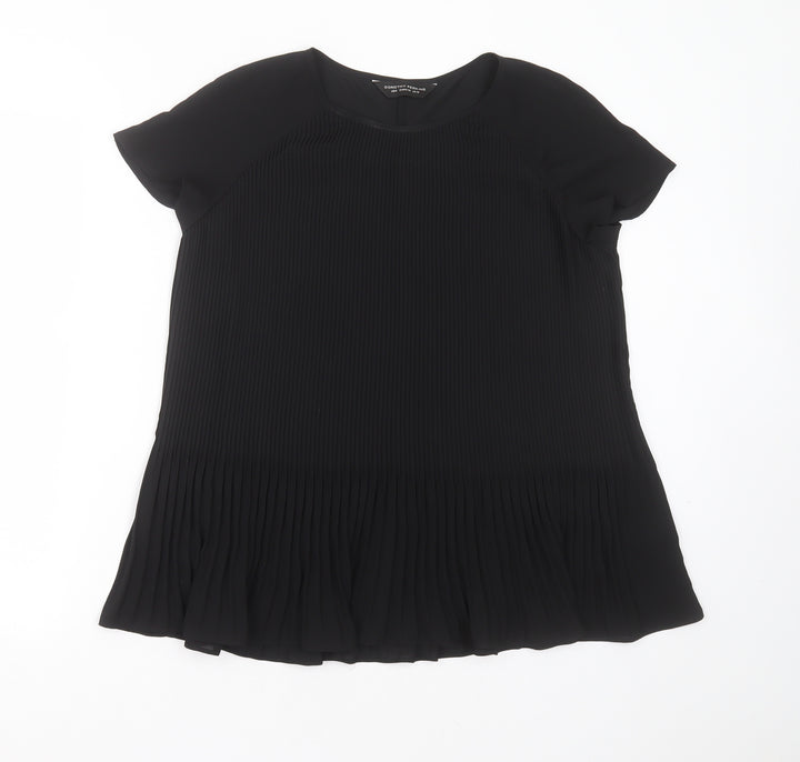 Dorothy Perkins Womens Black Striped Polyester Basic Blouse Size 12 Round Neck - pleated