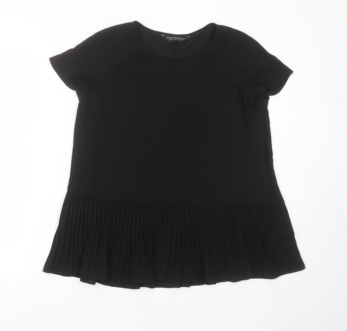 Dorothy Perkins Womens Black Striped Polyester Basic Blouse Size 12 Round Neck - pleated
