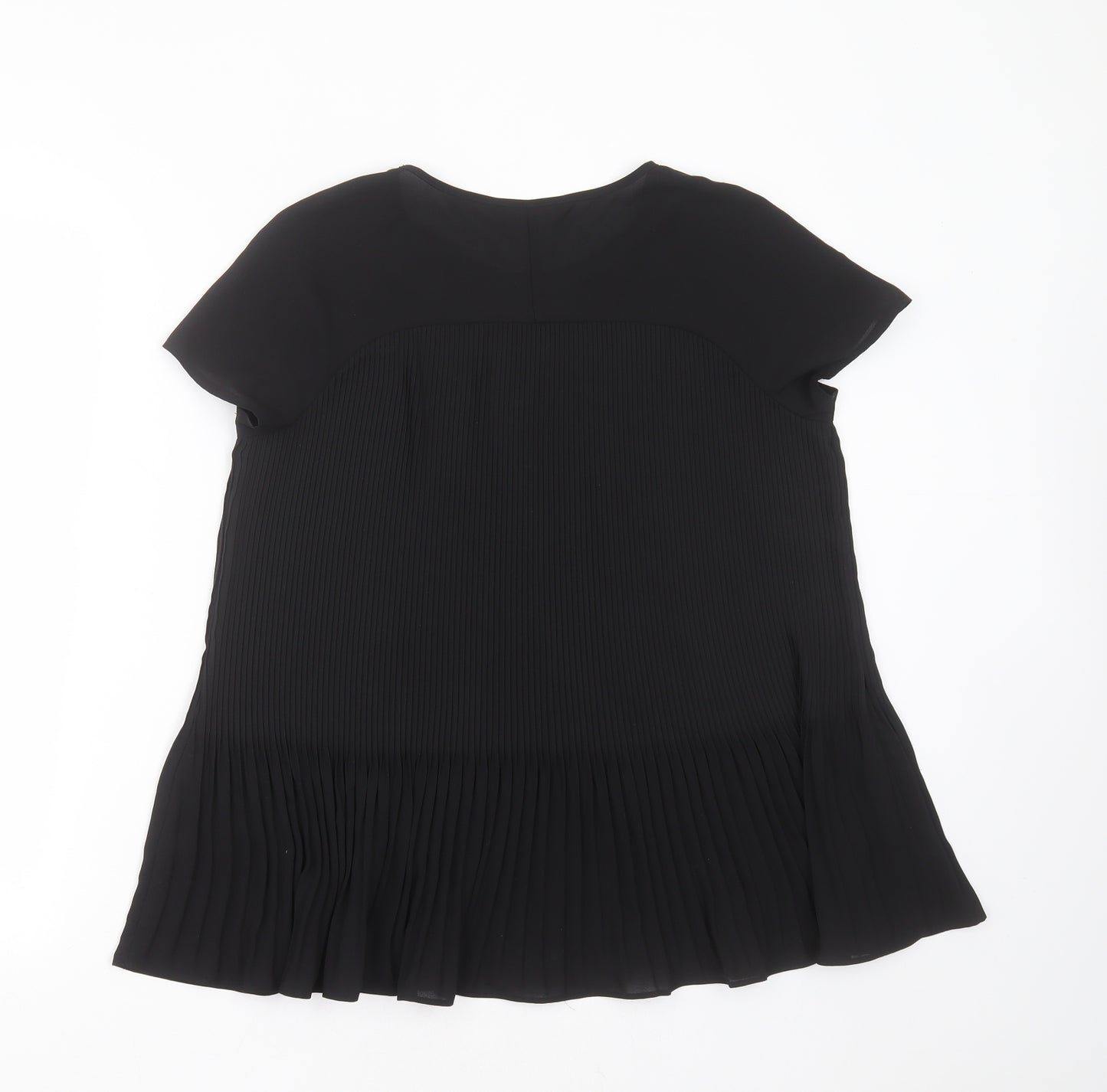 Dorothy Perkins Womens Black Striped Polyester Basic Blouse Size 12 Round Neck - pleated