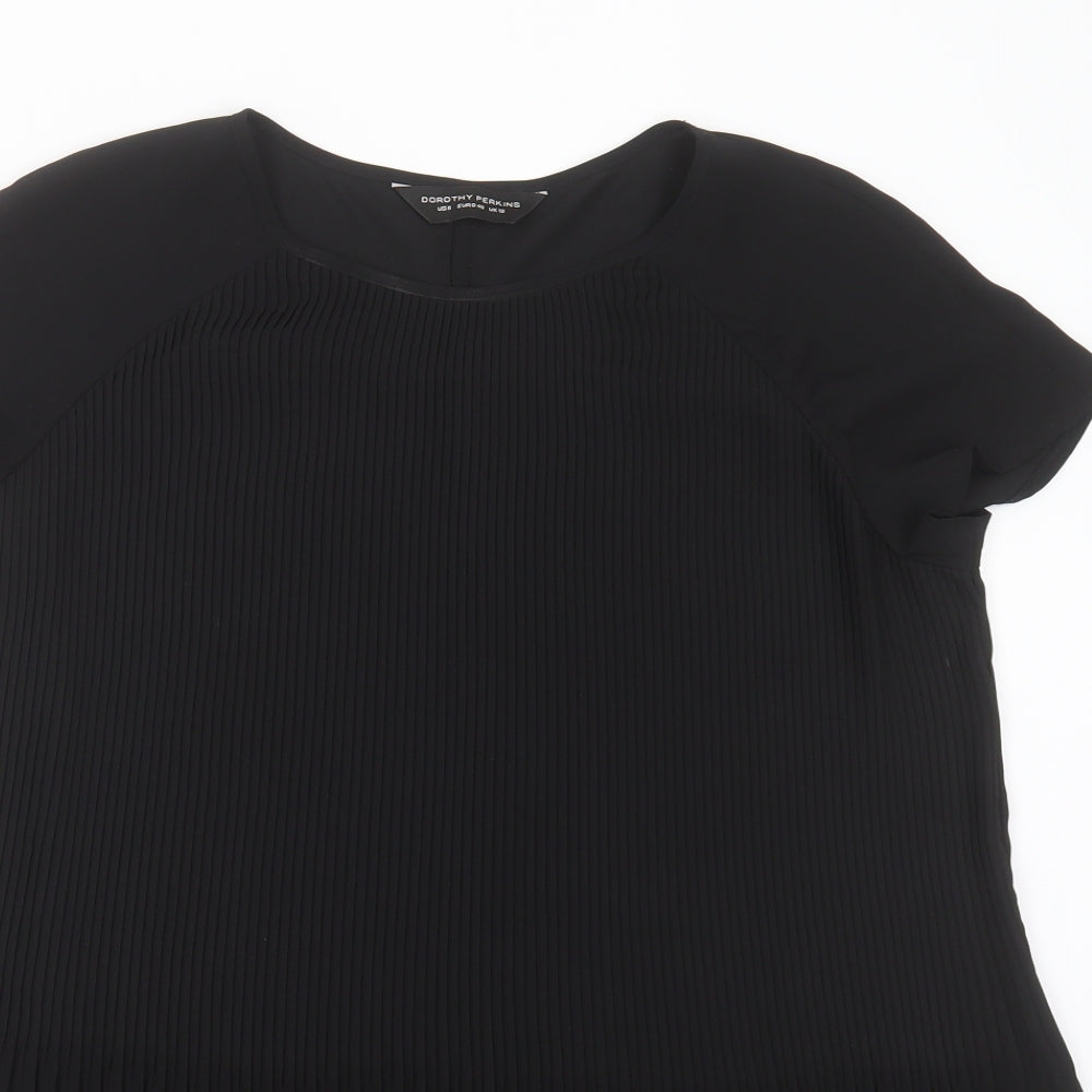 Dorothy Perkins Womens Black Striped Polyester Basic Blouse Size 12 Round Neck - pleated