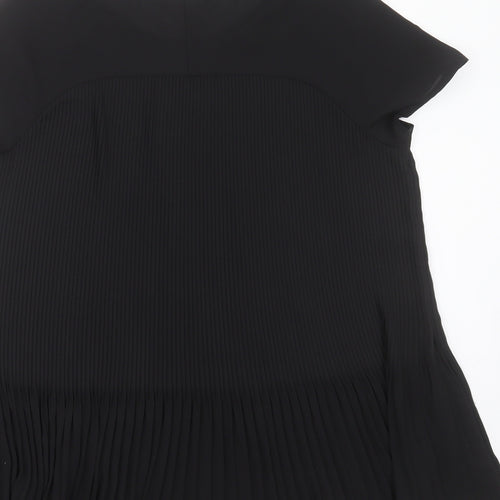 Dorothy Perkins Womens Black Striped Polyester Basic Blouse Size 12 Round Neck - pleated
