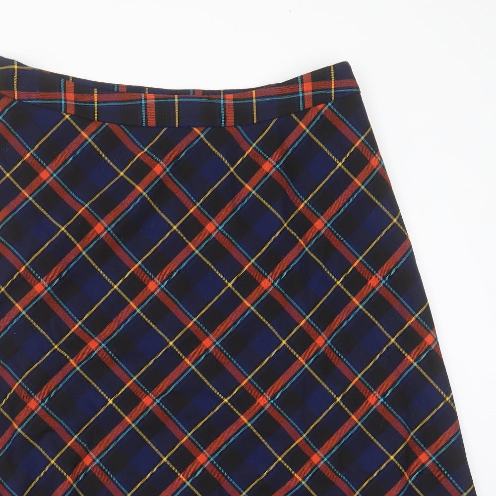 George Womens Blue Plaid Polyester A-Line Skirt Size 16