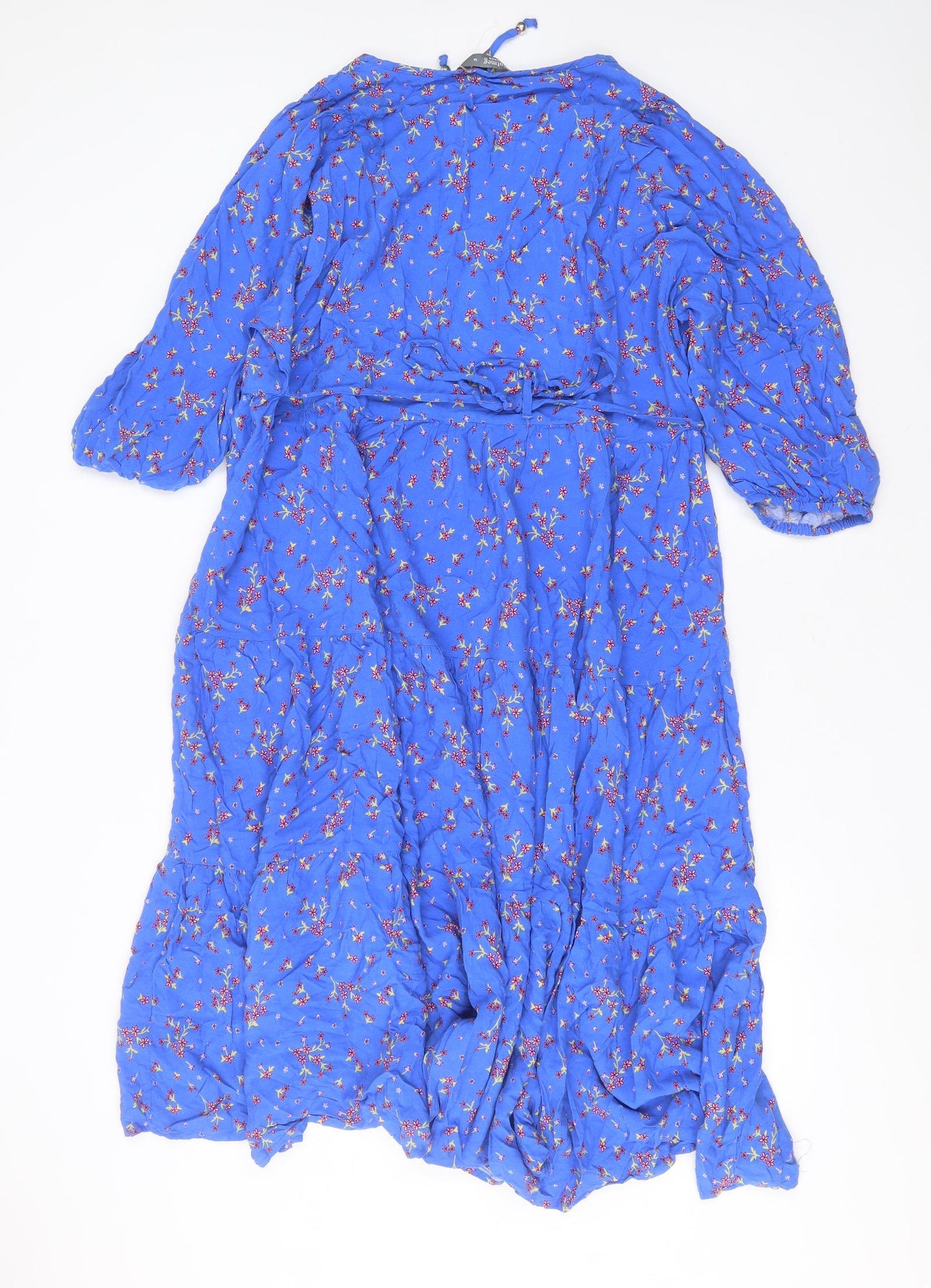 Nutmeg Womens Blue Floral Viscose Maxi  Size 16  Round Neck