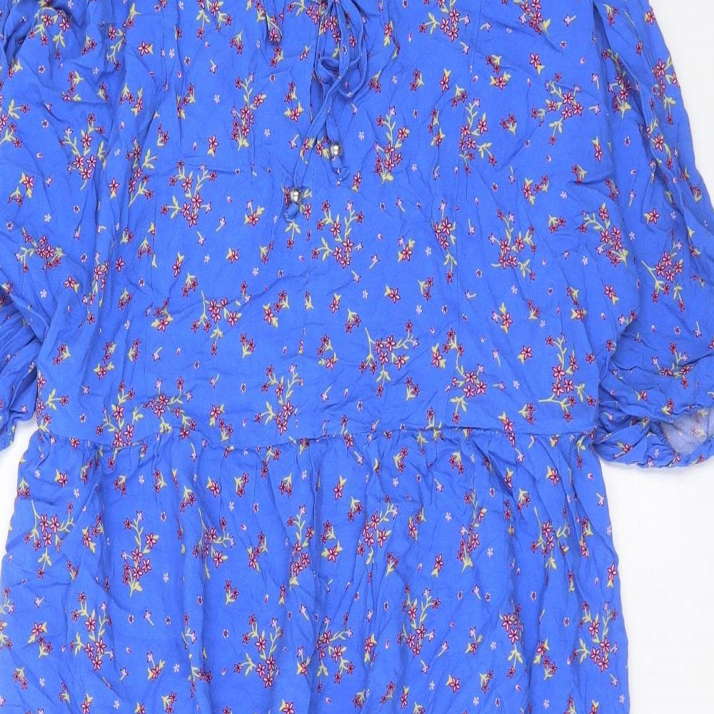Nutmeg Womens Blue Floral Viscose Maxi  Size 16  Round Neck