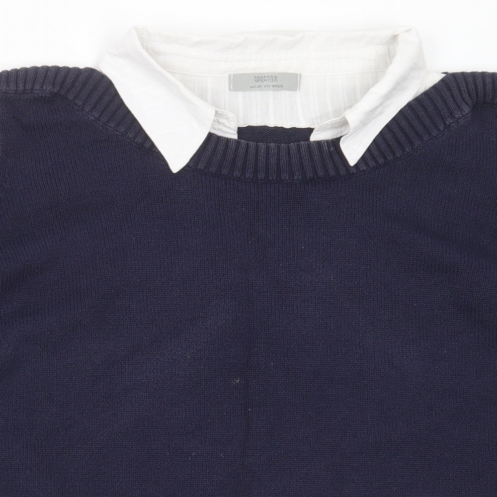 Marks and Spencer Womens Blue Collared  Cotton Pullover Jumper Size 24