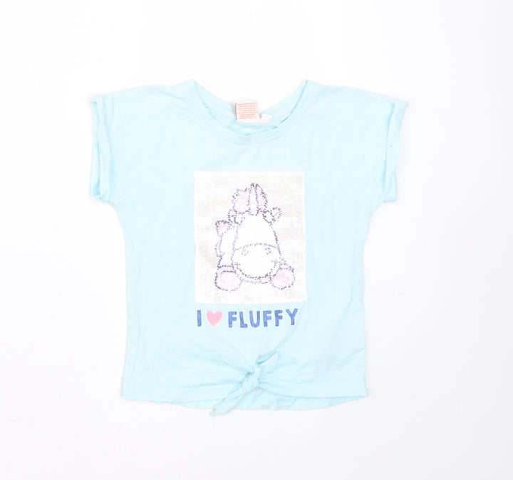 DISPICABLE ME Girls Blue  Cotton Basic T-Shirt Size 4 Years Round Neck  - sequins