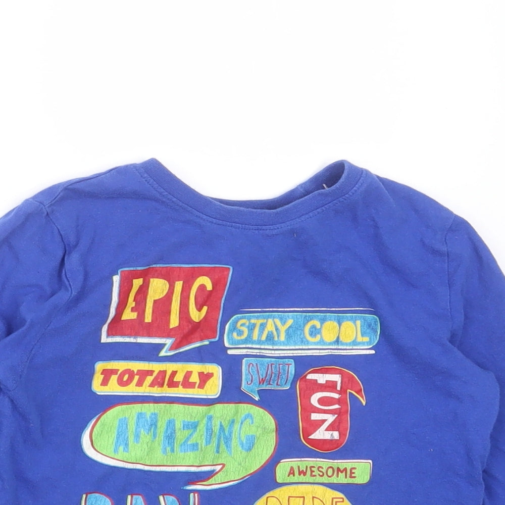 Primark Boys Blue  Cotton Basic T-Shirt Size 3-4 Years Round Neck  - speech bubbles