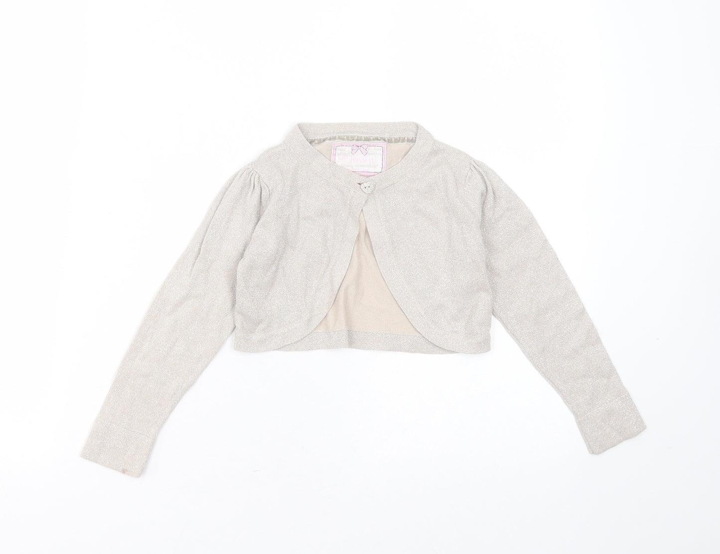 Young Dimension Girls Beige Round Neck  Polyester Shrug Jumper Size 5-6 Years  Button - glittery