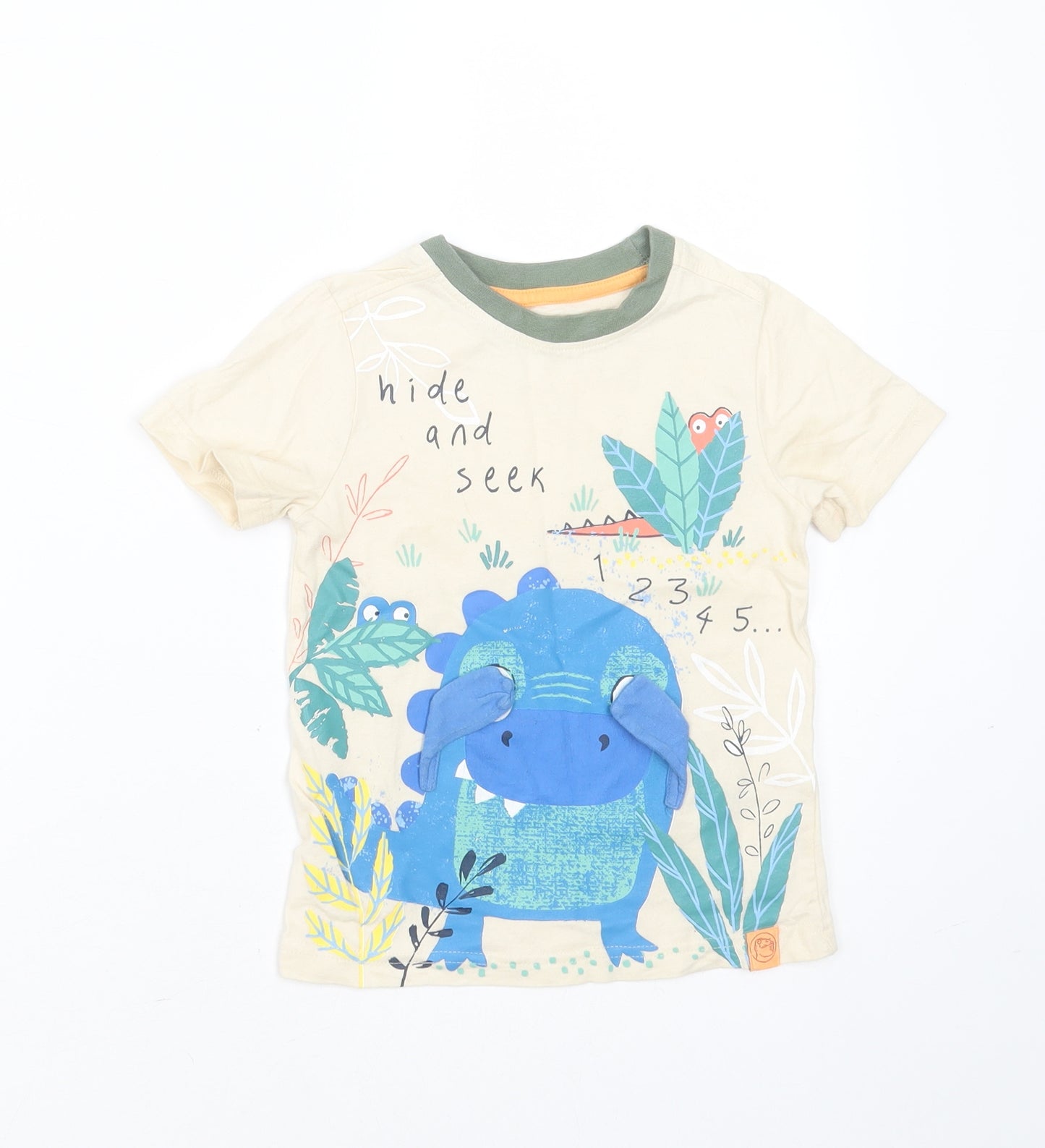 Nutmeg Boys Ivory  Cotton Basic T-Shirt Size 2-3 Years Round Neck  - hide and seek