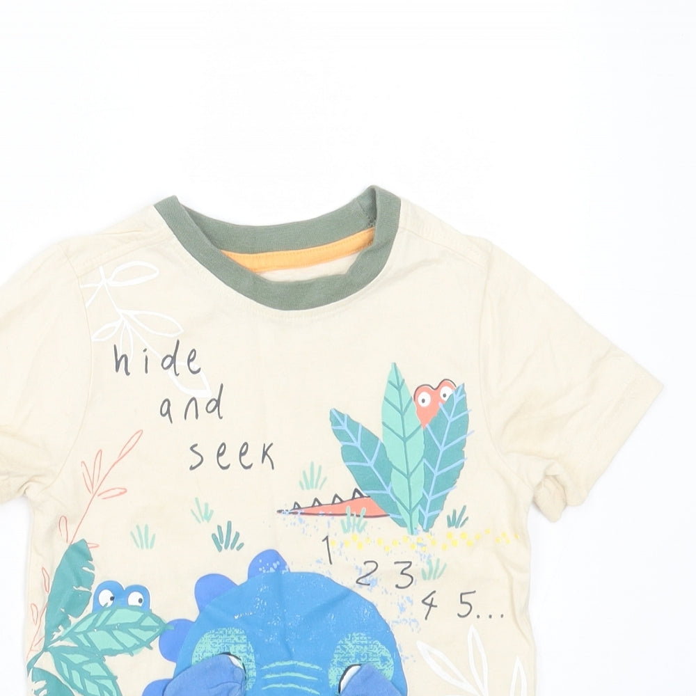 Nutmeg Boys Ivory  Cotton Basic T-Shirt Size 2-3 Years Round Neck  - hide and seek