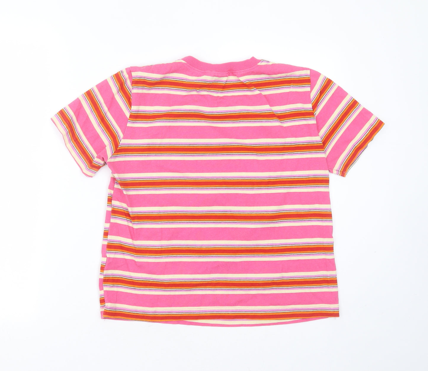 Zara Womens Pink Striped Cotton Basic T-Shirt Size L Round Neck - mickey mouse