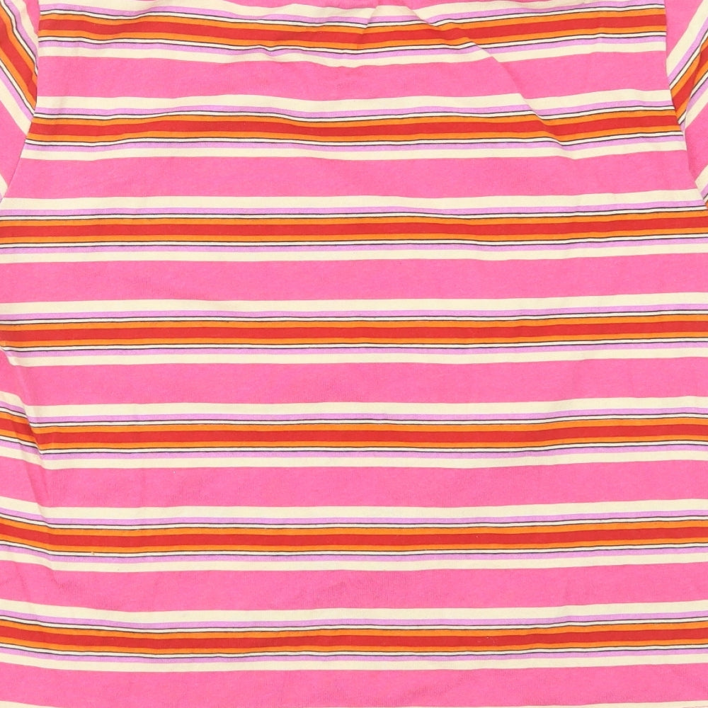 Zara Womens Pink Striped Cotton Basic T-Shirt Size L Round Neck - mickey mouse