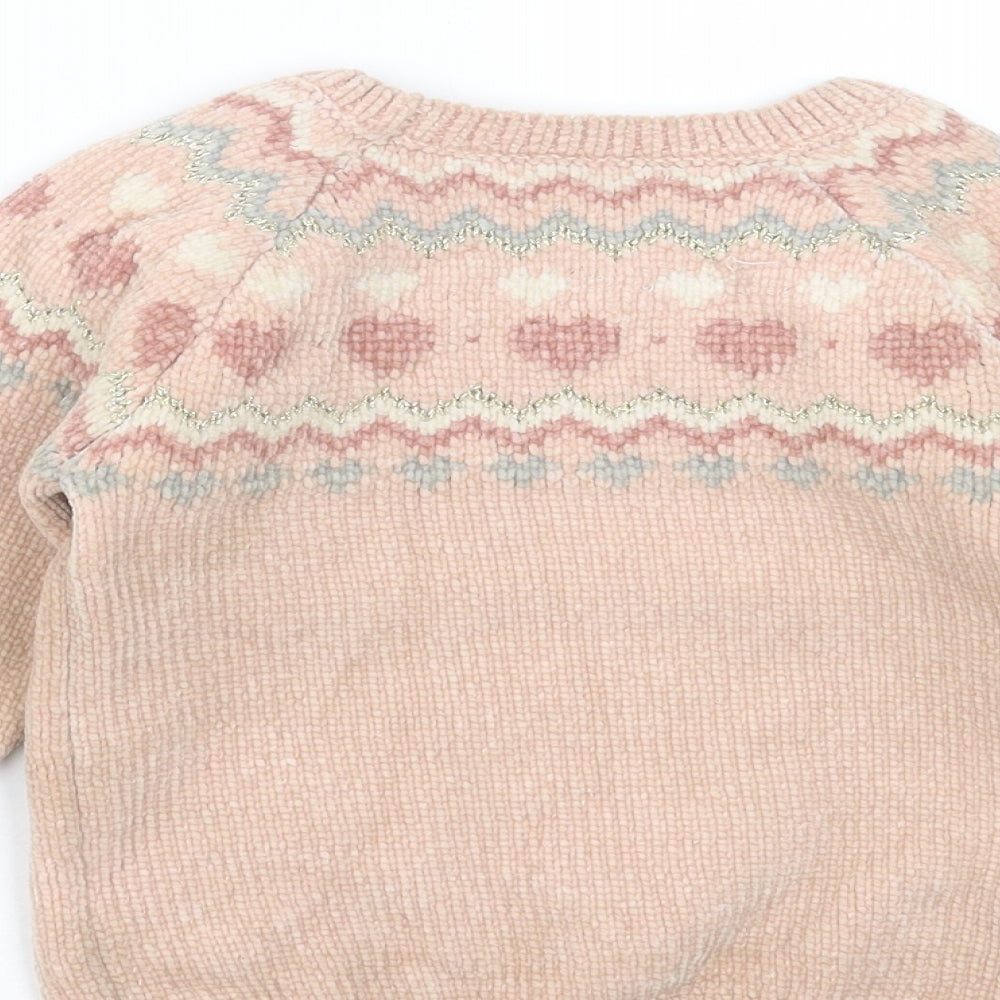 Matalan Girls Pink Round Neck Fair Isle Polyester Pullover Jumper Size 2-3 Years