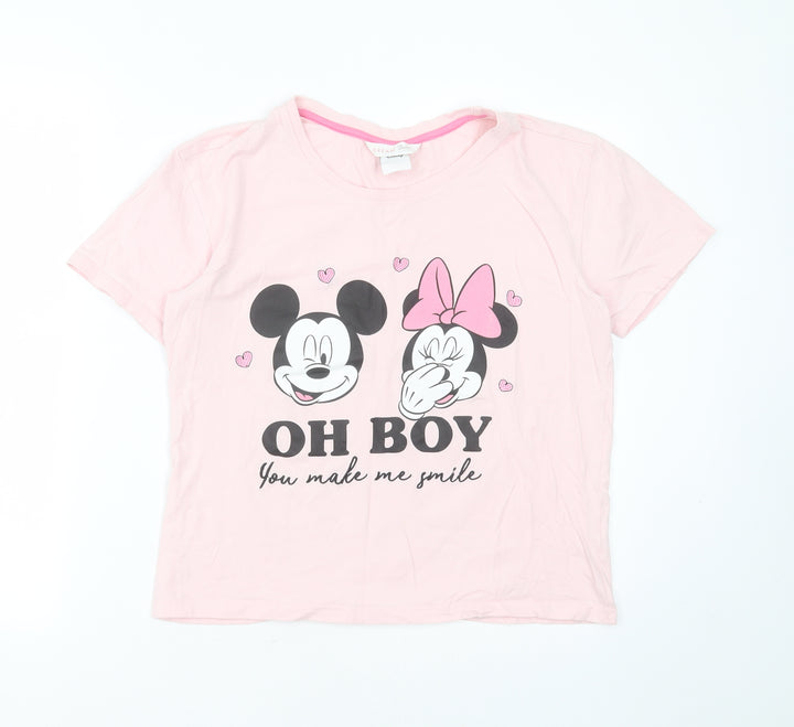 Boux Avenue Womens Pink Solid Cotton Top Pyjama Top Size 10 - Mickey and Minnie Mouse
