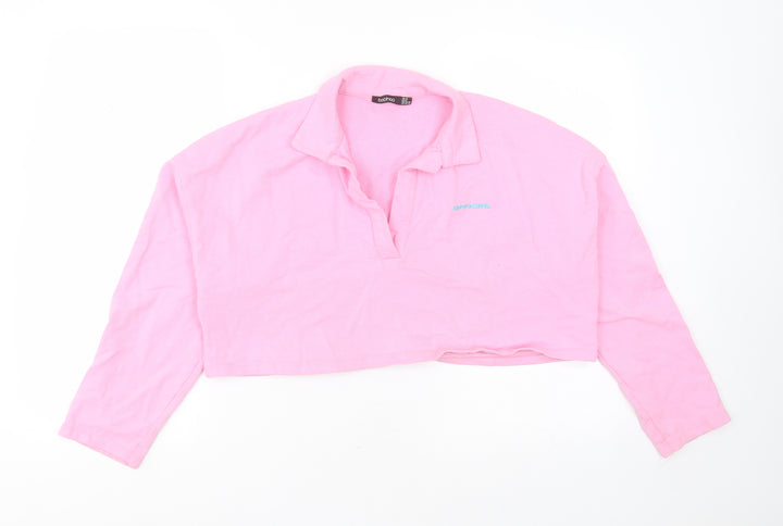 Boohoo Womens Pink Polyester Pullover Sweatshirt Size 10 - cropped
