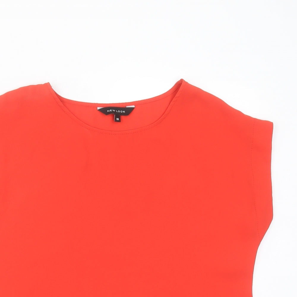 New Look Womens Orange  Polyester Basic Blouse Size 10 Round Neck