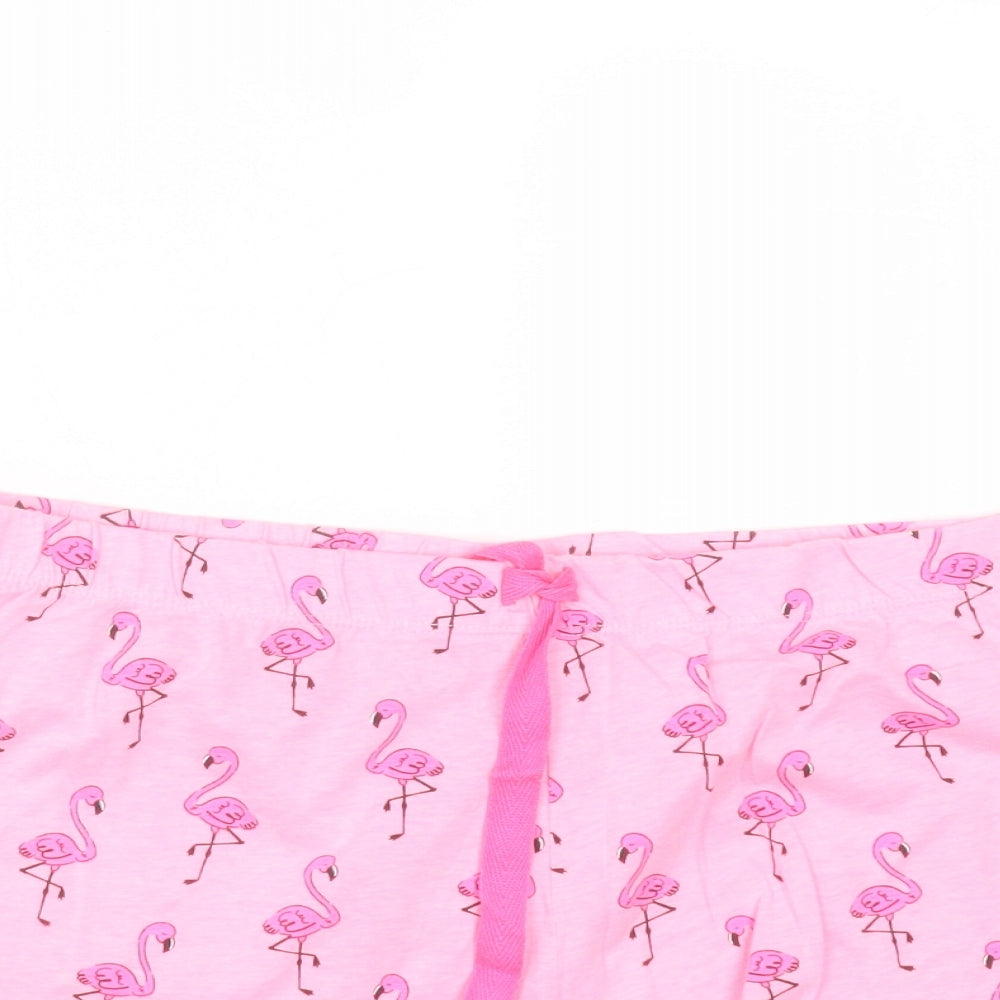 Primark Womens Pink Solid Cotton  Sleep Shorts Size M  Drawstring - flamingo