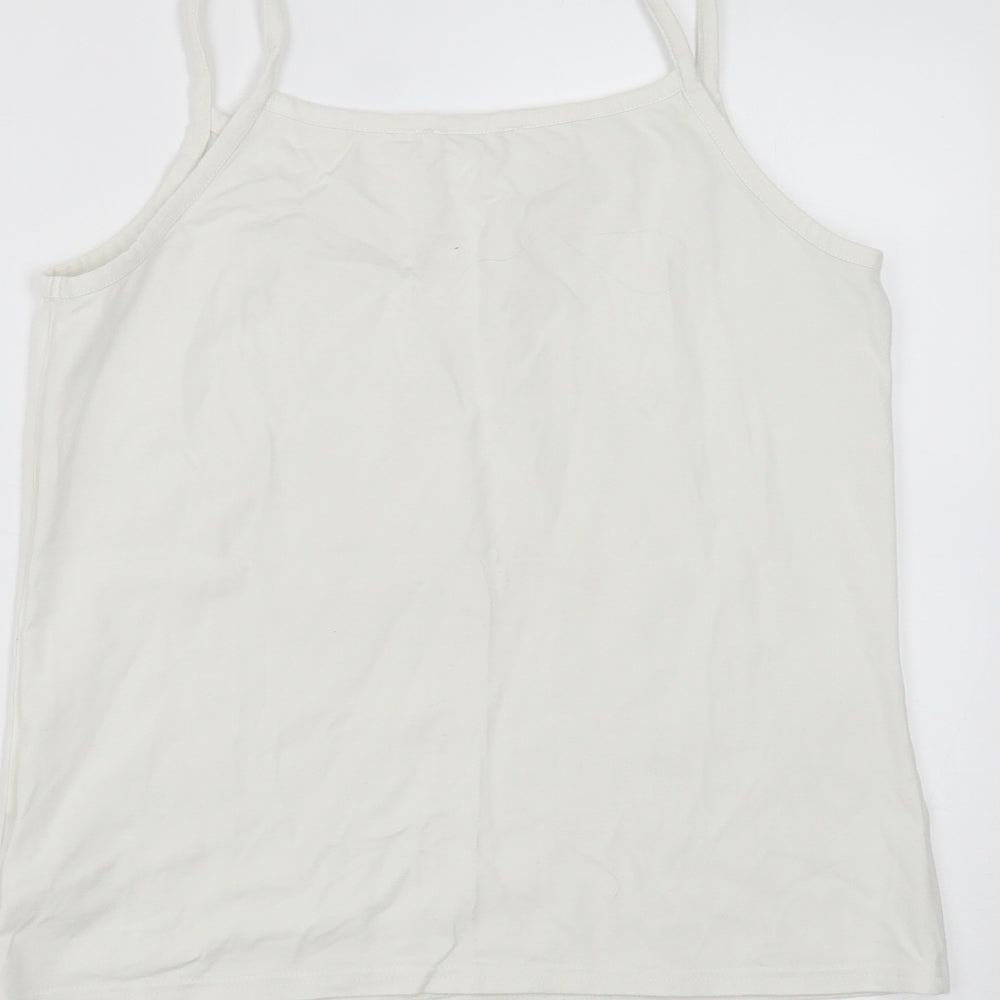 Fat Face Womens White  Cotton Camisole T-Shirt Size 12 Round Neck