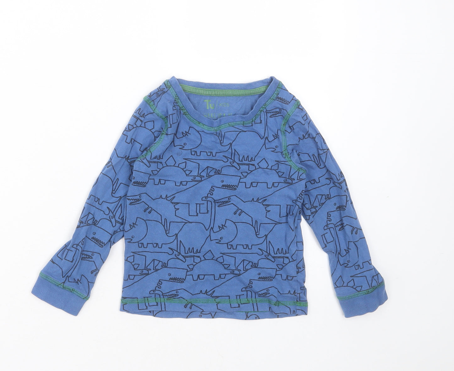 TU Boys Blue Solid Cotton  Pyjama Top Size 3-4 Years   - dinosaur