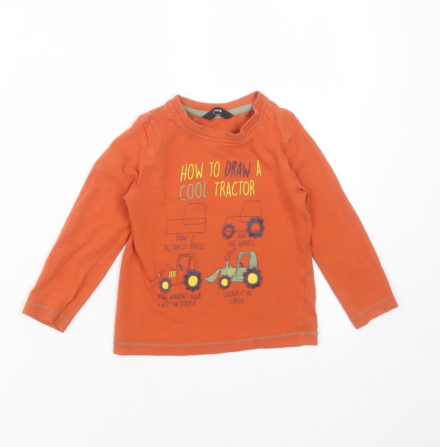 George Boys Orange  Cotton Basic T-Shirt Size 2-3 Years Round Neck  - tractor