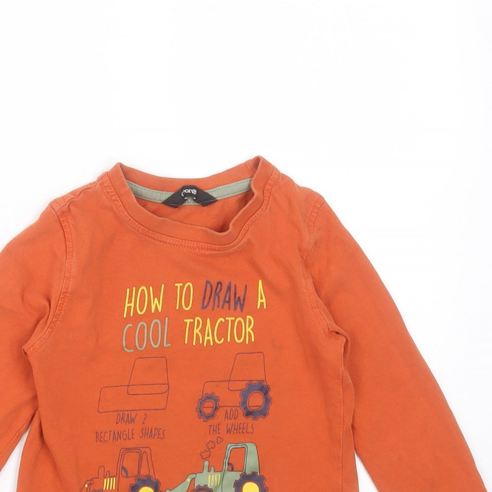 George Boys Orange  Cotton Basic T-Shirt Size 2-3 Years Round Neck  - tractor