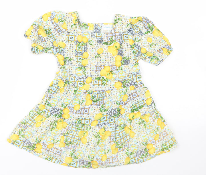 Primark Baby Yellow Floral Viscose A-Line  Size 18-24 Months  Round Neck