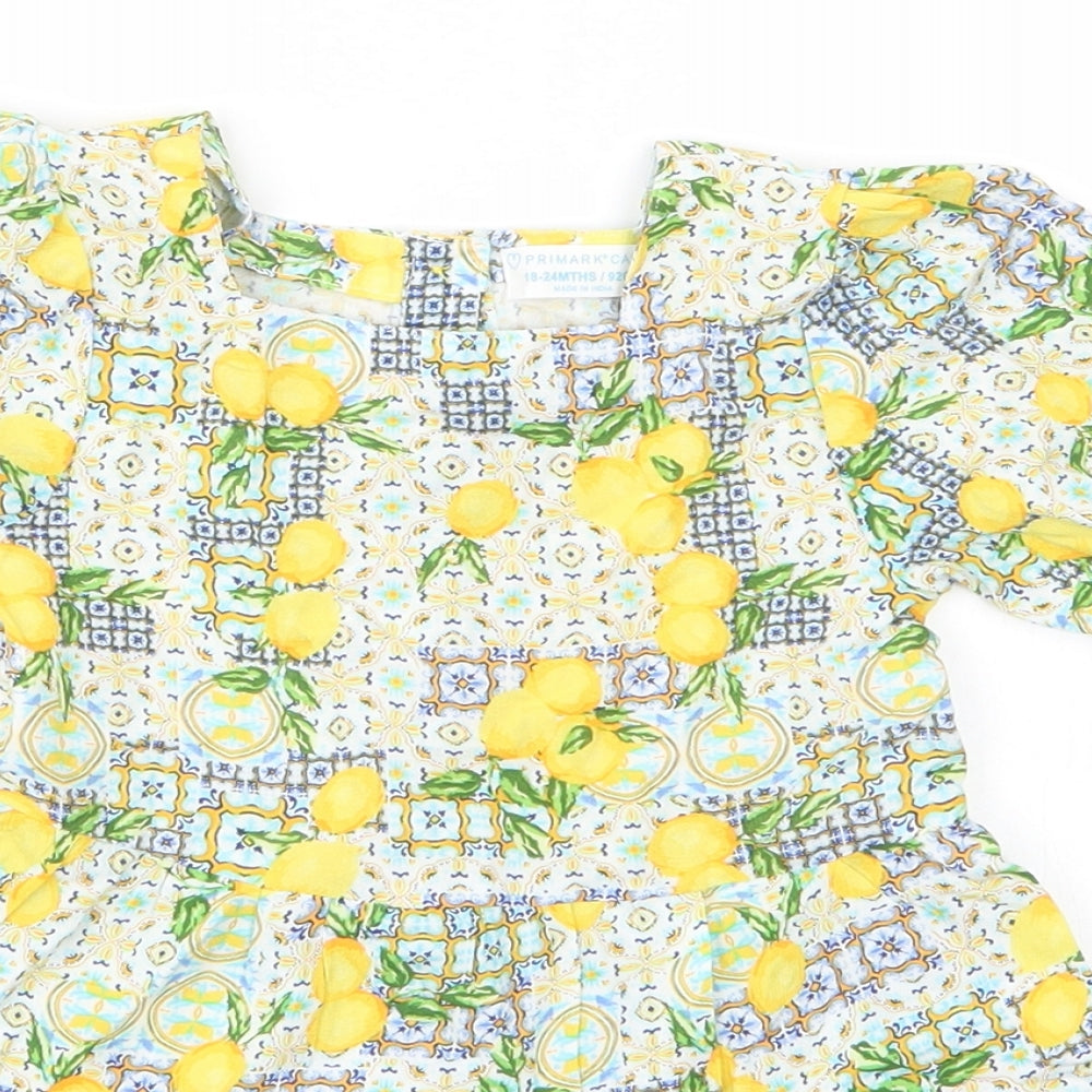 Primark Baby Yellow Floral Viscose A-Line  Size 18-24 Months  Round Neck