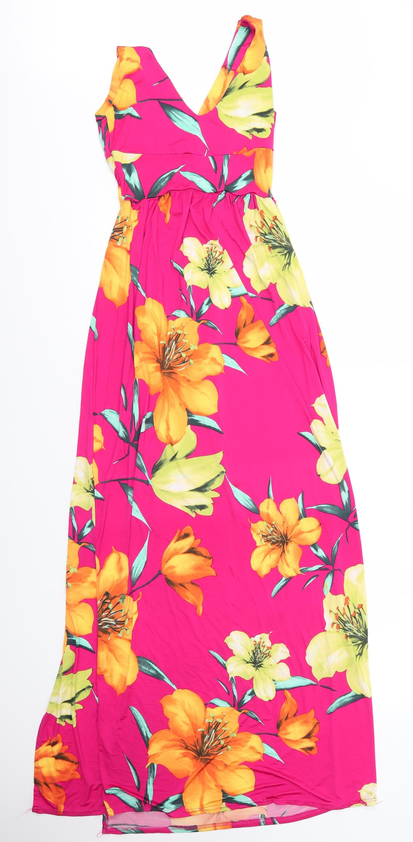 Dolls Paris Womens Multicoloured Floral Polyester Maxi  Size 10  V-Neck