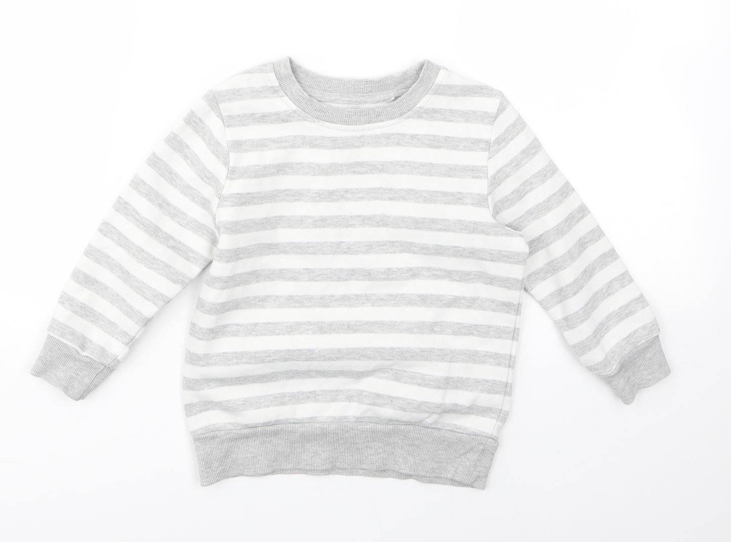 George Boys Grey Round Neck Striped Cotton Pullover Jumper Size 2-3 Years