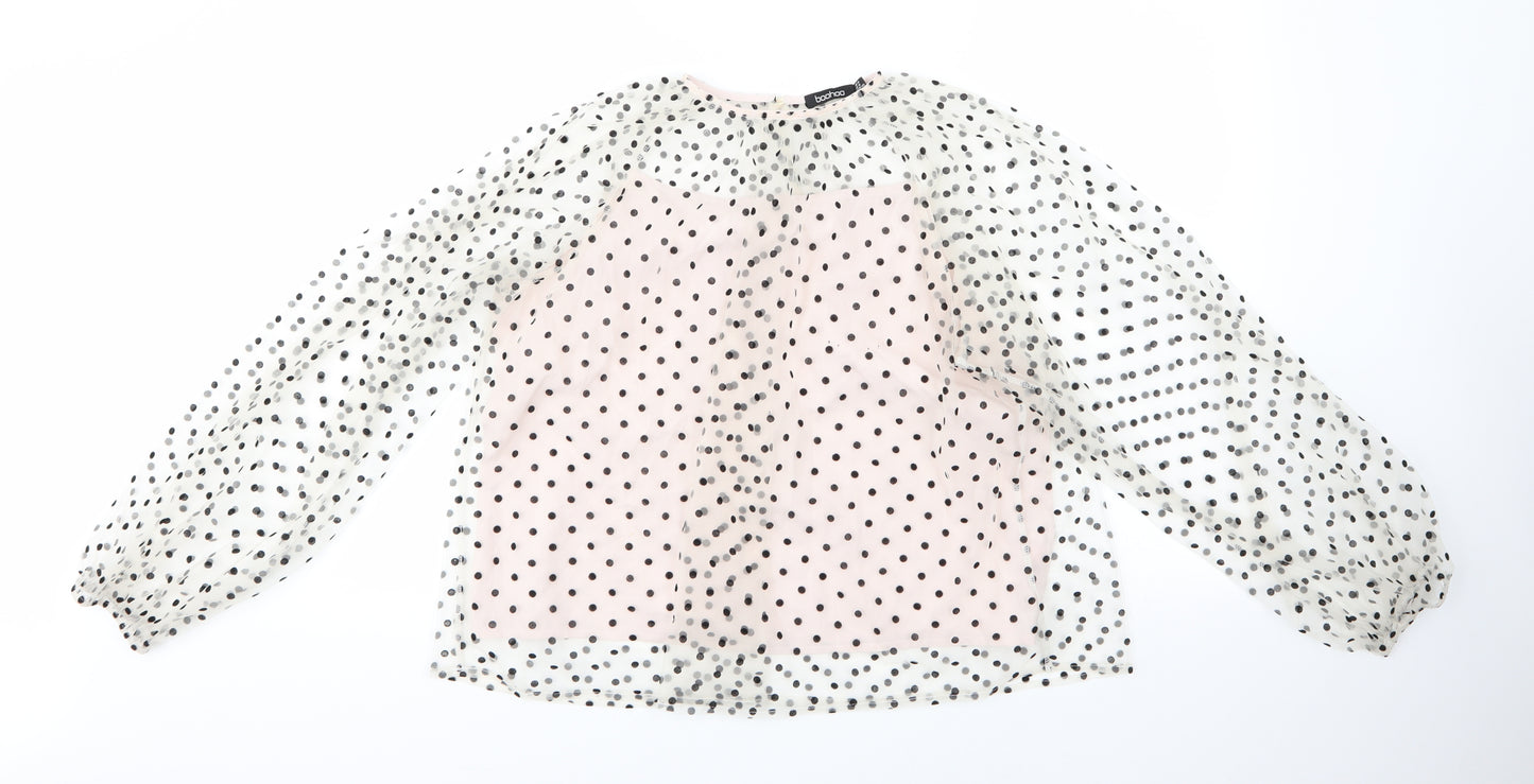 Boohoo Womens Pink Polka Dot Polyester Basic Blouse Size 14 Round Neck