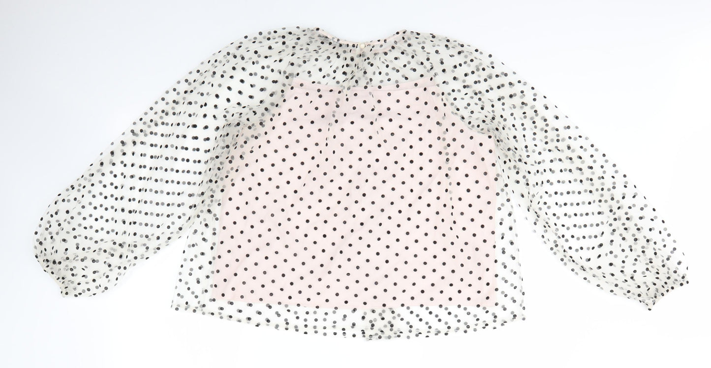Boohoo Womens Pink Polka Dot Polyester Basic Blouse Size 14 Round Neck