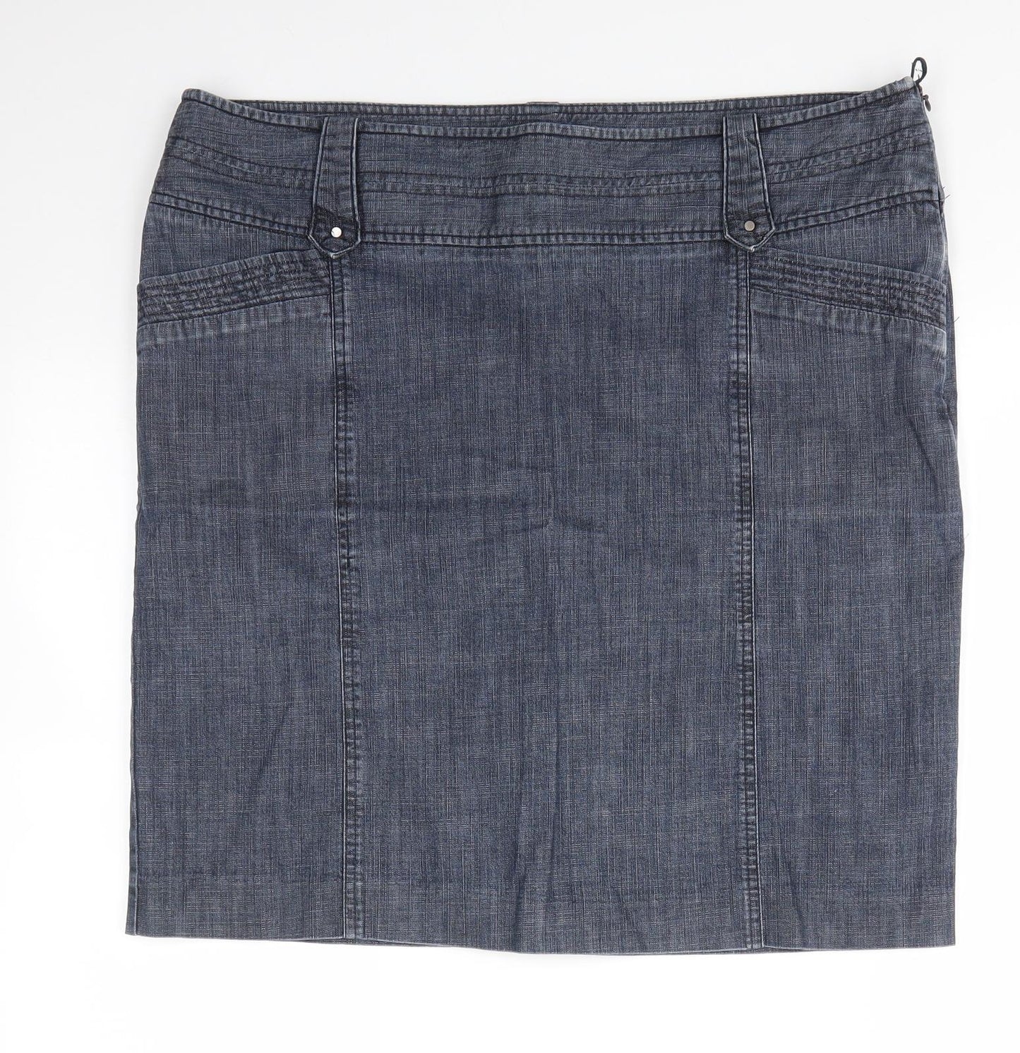 M&S Womens Blue  Cotton Straight & Pencil Skirt Size 18