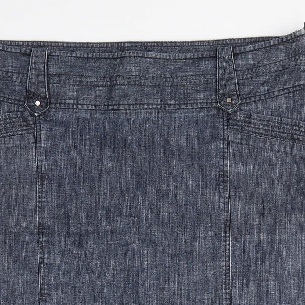 M&S Womens Blue  Cotton Straight & Pencil Skirt Size 18