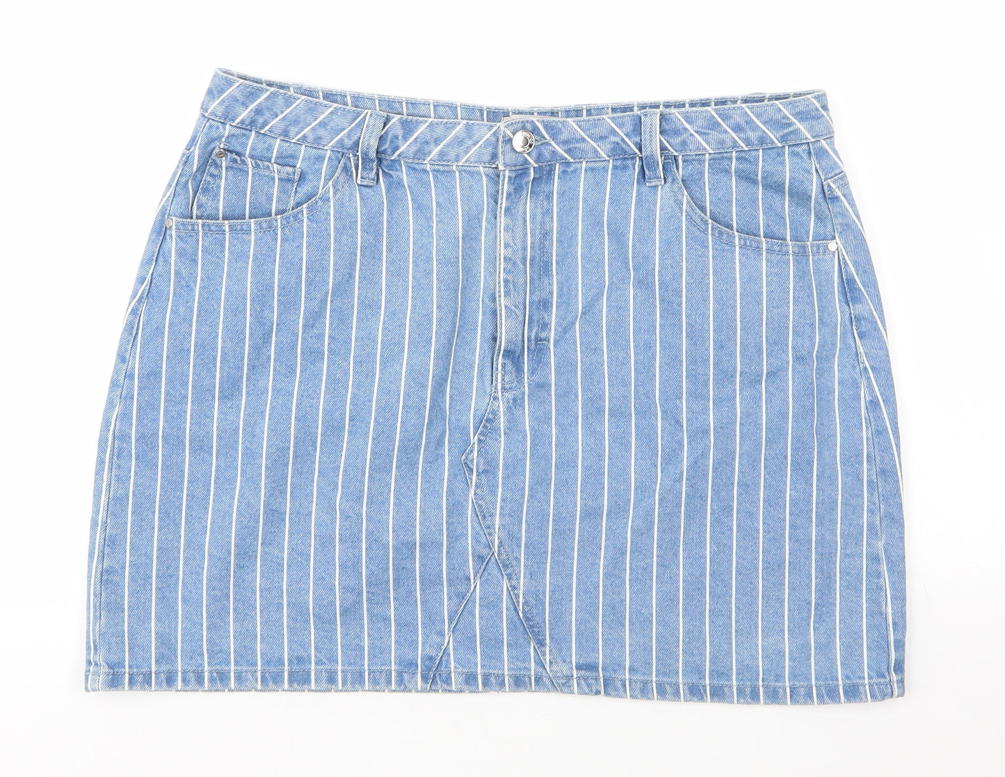 Primark Womens Blue Striped Cotton A-Line Skirt Size 16