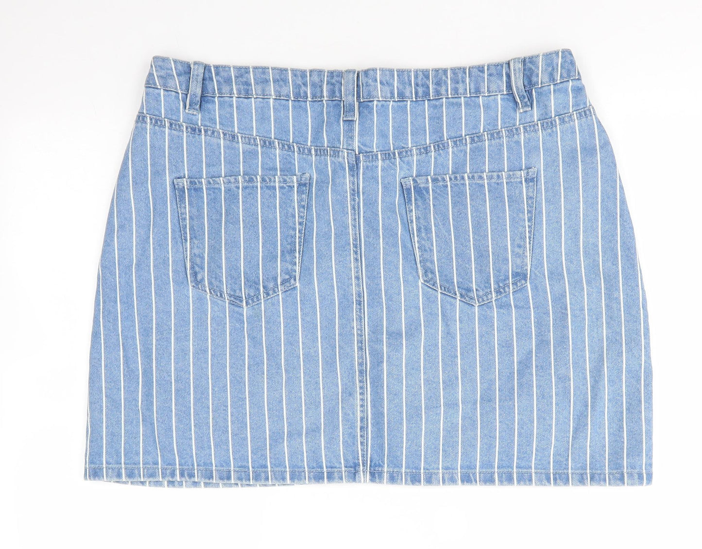 Primark Womens Blue Striped Cotton A-Line Skirt Size 16