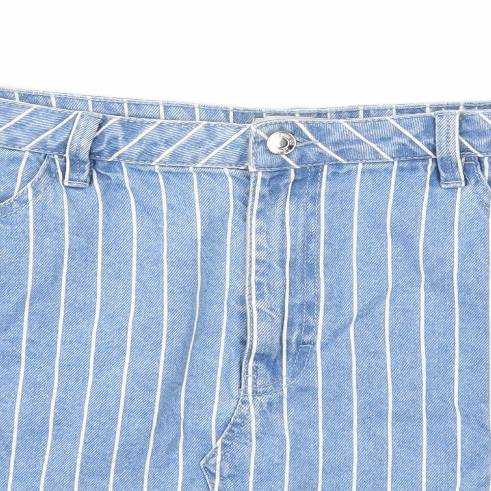 Primark Womens Blue Striped Cotton A-Line Skirt Size 16