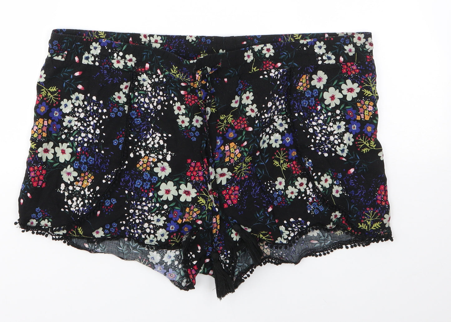 Primark Womens Black Floral Viscose Boyfriend Shorts Size 18  Regular