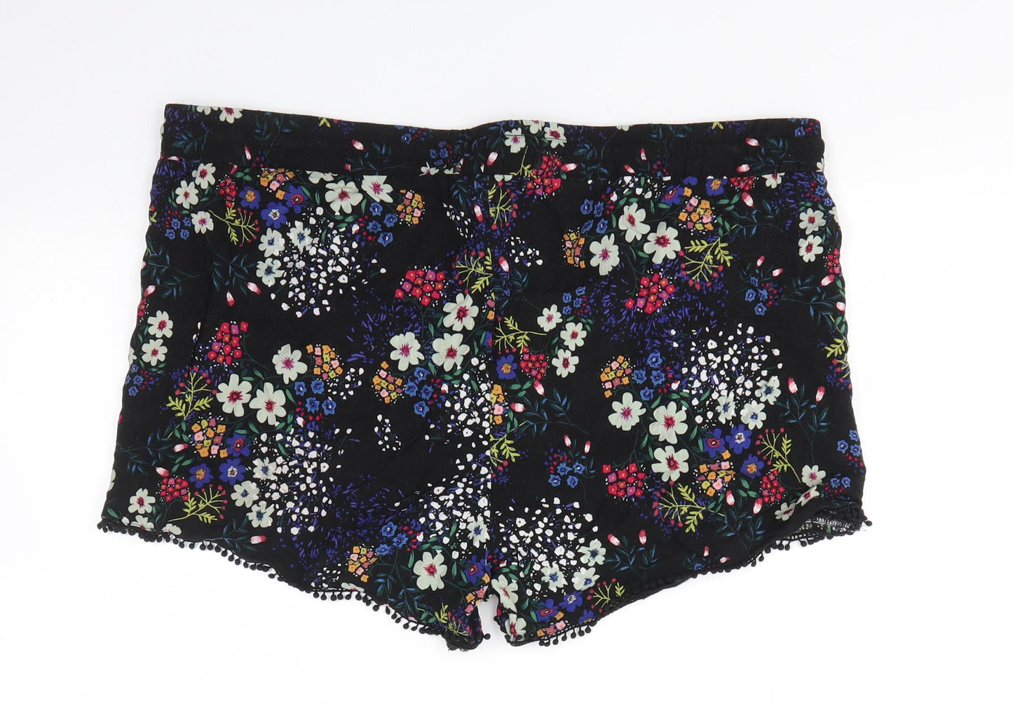 Primark Womens Black Floral Viscose Boyfriend Shorts Size 18  Regular