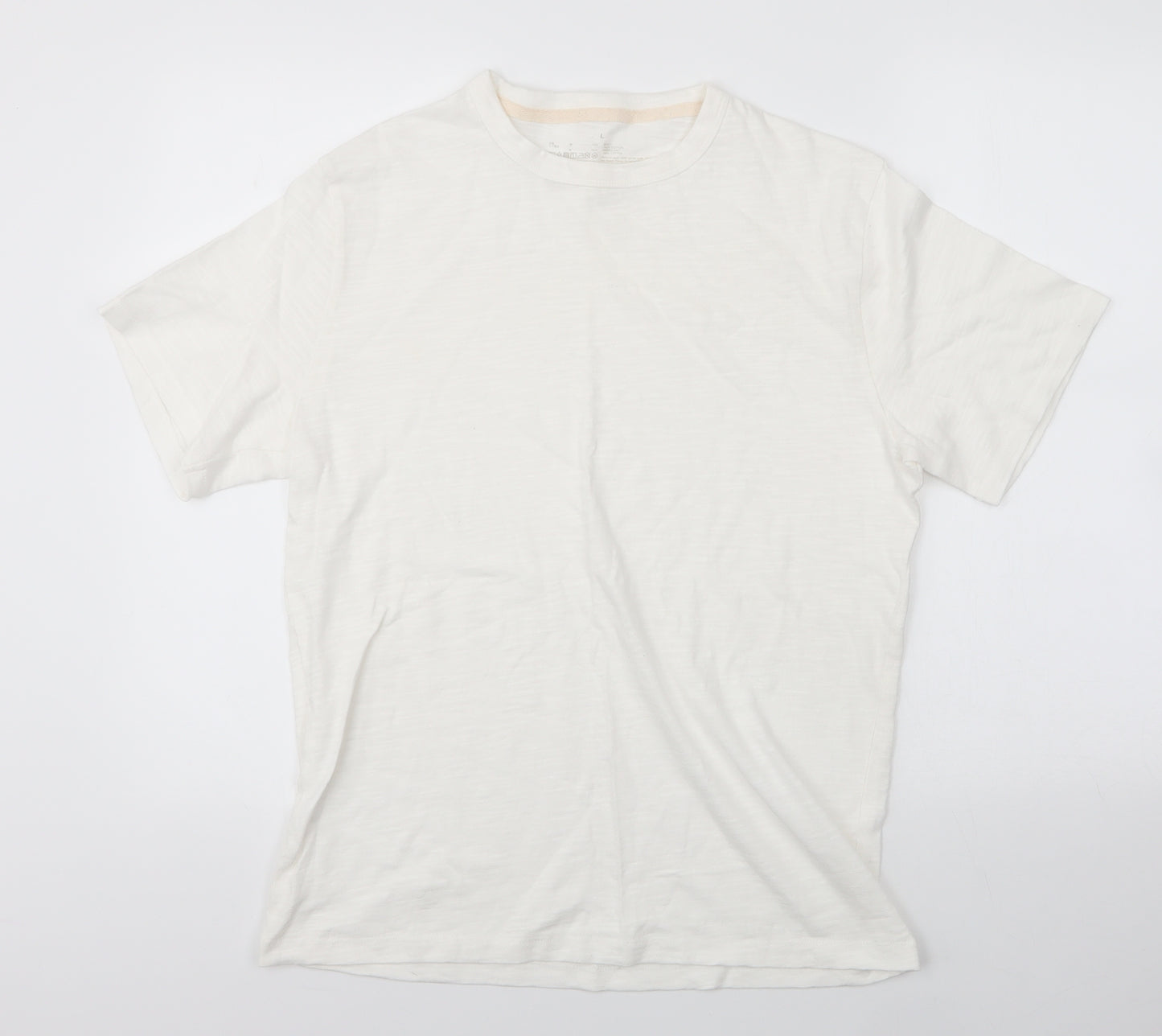 Preworn Womens White  100% Cotton Basic T-Shirt Size L Round Neck