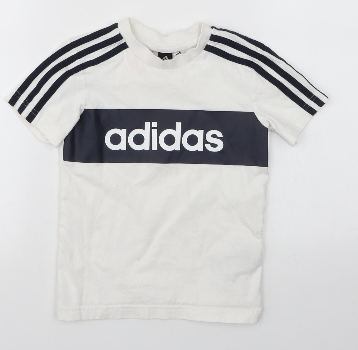 adidas Boys White  100% Cotton Basic T-Shirt Size 4-5 Years Round Neck