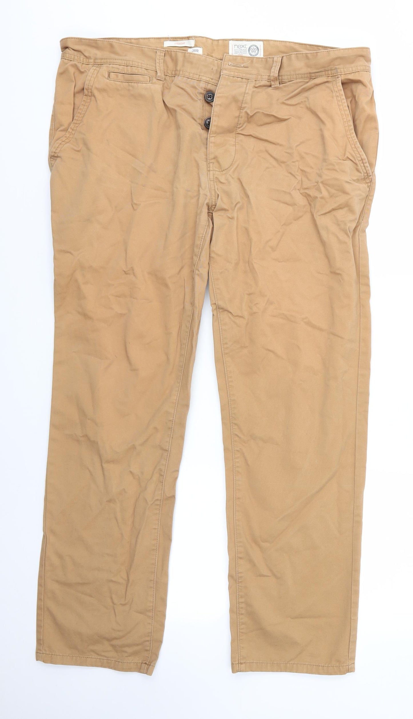 NEXT Mens Brown  Cotton Chino Trousers Size 38 in L30 in Regular