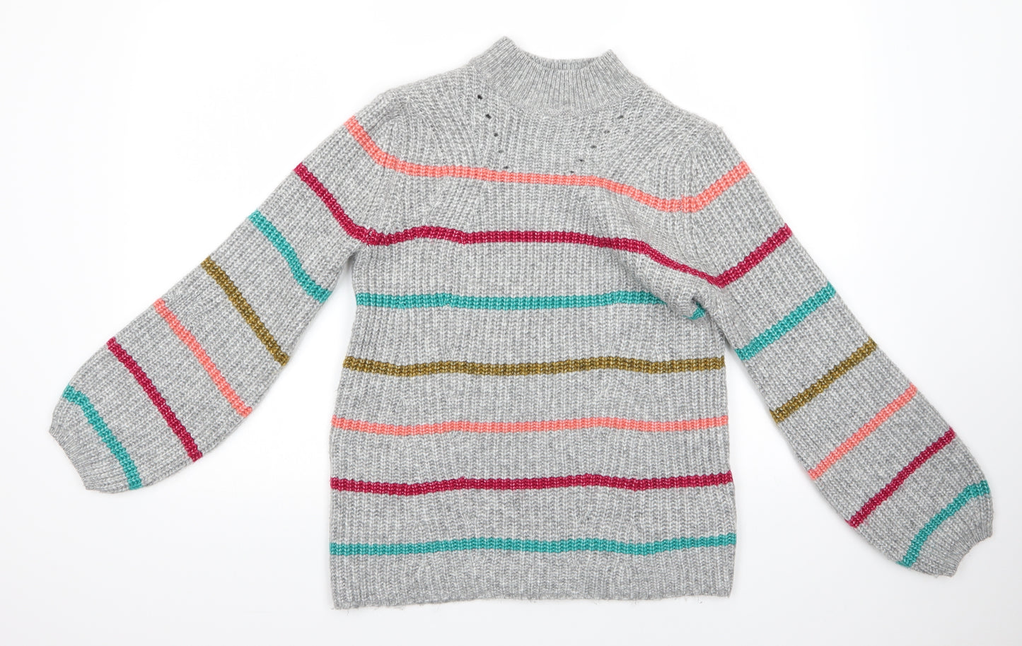Matalan Womens Grey High Neck Striped Acrylic Pullover Jumper Size M
