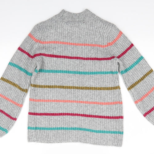 Matalan Womens Grey High Neck Striped Acrylic Pullover Jumper Size M