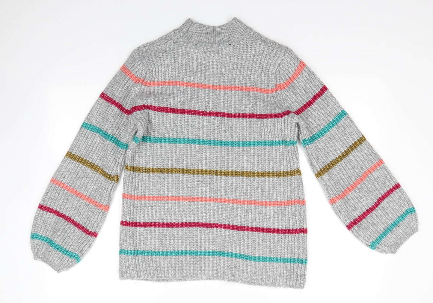 Matalan Womens Grey High Neck Striped Acrylic Pullover Jumper Size M