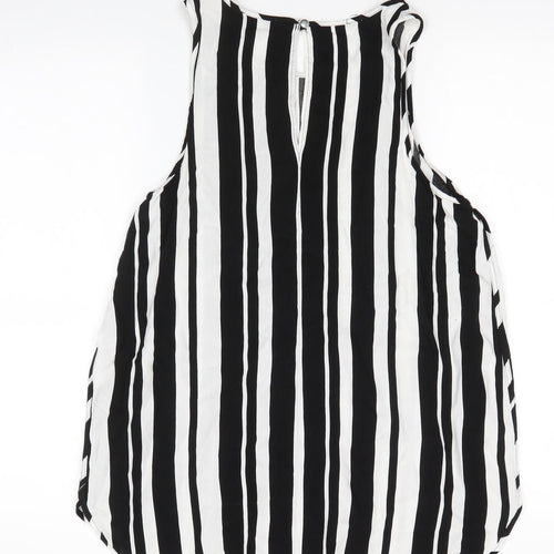 Matalan Womens Black Striped Viscose Basic Blouse Size 14 Round Neck
