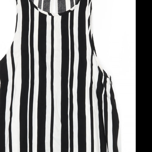 Matalan Womens Black Striped Viscose Basic Blouse Size 14 Round Neck